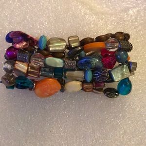 Multi strand mop glass wood bracelet